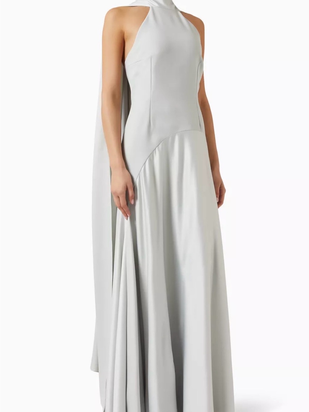 Solace London Silver-Gray High-Neck Maxi Gown